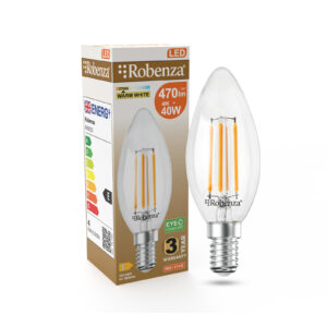 LED Filament Candle Non-Dimmable Bulbs, E14, 4W=40w, 470LM, 2700K