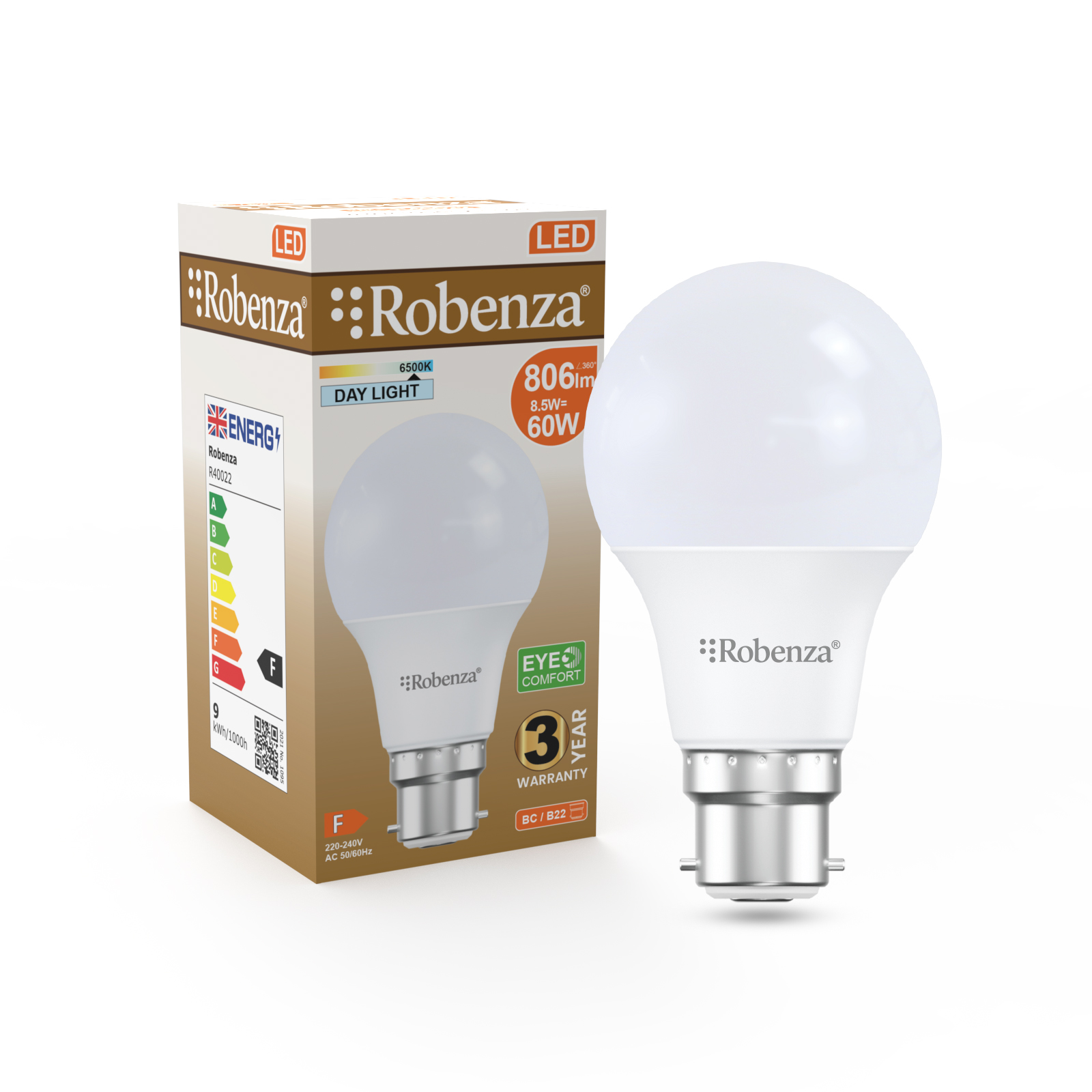 Led Gls Non-Dimmable Bulbs, B22, 8.5W=60W, 806Lm, 6500K 1 Led Gls Non-Dimmable Bulbs, B22, 8.5W=60W, 806Lm, 6500K