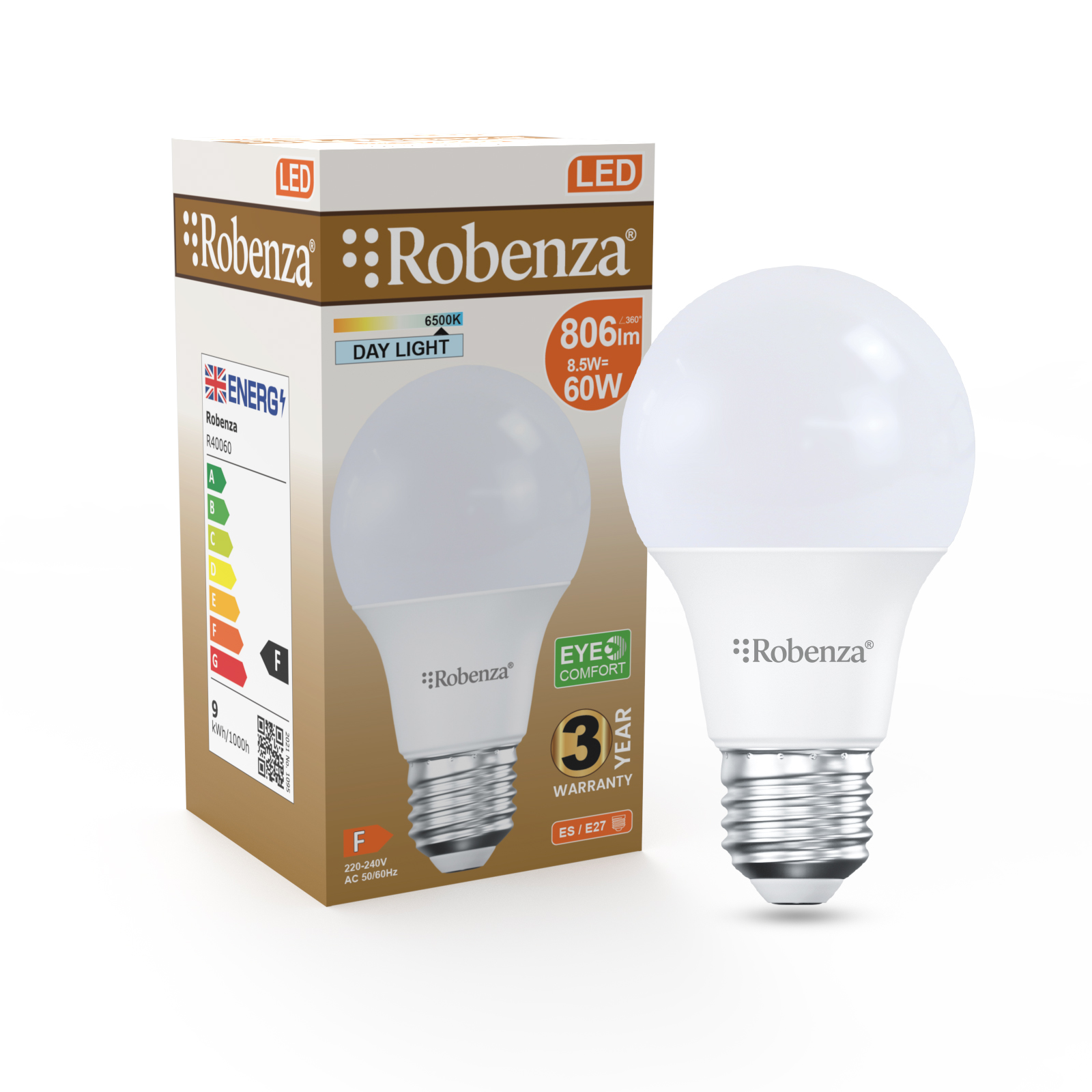 Led Gls Non-Dimmable Bulbs, E27, 8.5W=60W, 806Lm, 6500K 1 Led Gls Non-Dimmable Bulbs, E27, 8.5W=60W, 806Lm, 6500K